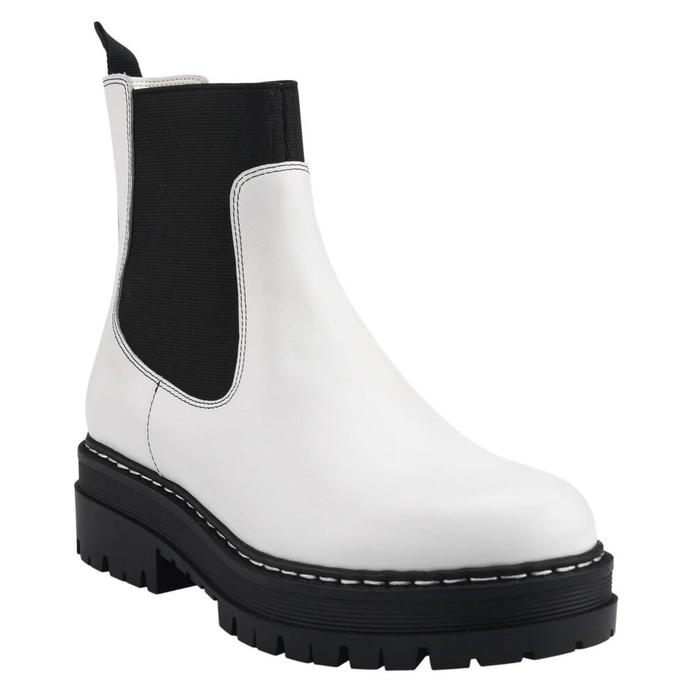 NEW Marc Fisher Patrick White Leather Chelsea Lugsole Pull On Bootie